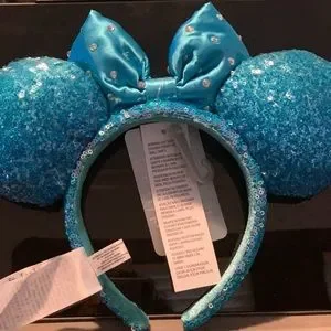Disney Mickey Minnie Ears Aqua Blue Rhinestone Studded Satin Bow s-l400.jpg main image 4